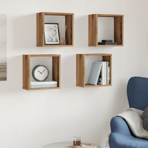 Étagères cube murales 4 pcs chêne artisanal bois d'ingénierie - Photo n°3; ?>