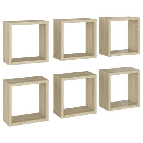 Étagères cube murales 6 pcs Chêne sonoma 30x15x30 cm - Photo n°2; ?>