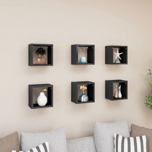 Étagères cube murales 6 pcs Gris brillant 22x15x22 cm - Photo n°2; ?>