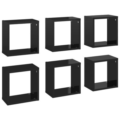 Étagères cube murales 6 pcs Noir brillant 26x15x26 cm - Photo n°2; ?>