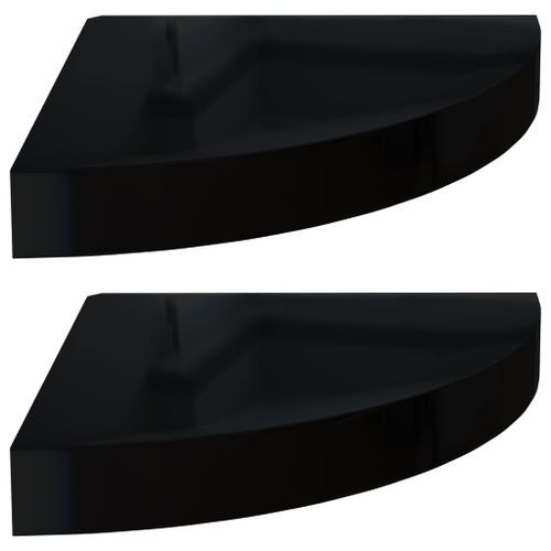 Étagères d'angle flottantes 2 pcs Noir brillant 25x25x3,8cm MDF - Photo n°2; ?>