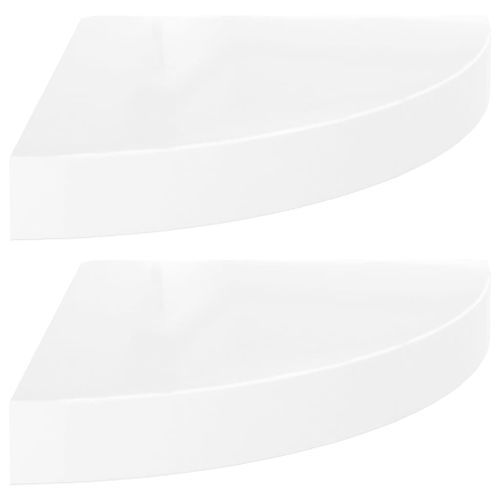Étagères d'angle flottantes 2pcs Blanc brillant 25x25x3,8cm MDF - Photo n°2; ?>