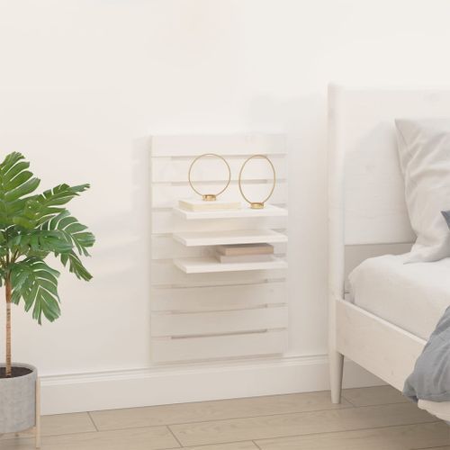 Étagères de chevet murales 2 pcs Blanc Bois de pin massif - Photo n°3; ?>