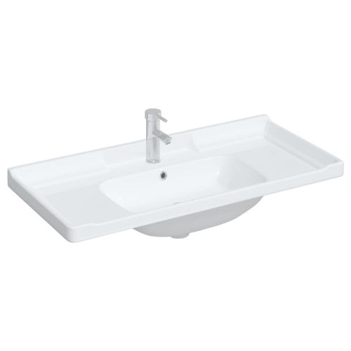 Évier salle de bain blanc 100x48x23 cm rectangulaire céramique - Photo n°3; ?>