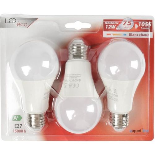 EXPERT LINE AMPOULE LED BLANC CHAUD Standard - Lot de 3 /12 W. 1050 lm. E27. A60. - Photo n°3; ?>
