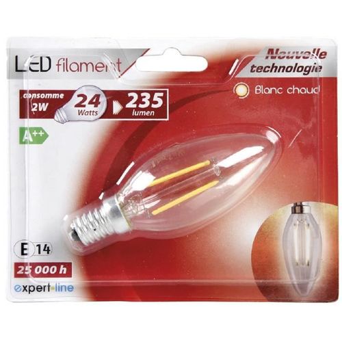 EXPERT LINE Ampoule LED E14 SMD a filament 2 W équivalent a 24 W blanc chaud - Photo n°2; ?>