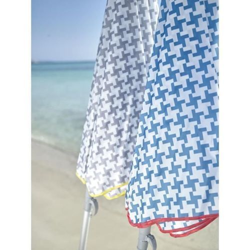 EZPELETA Parasol de plage Beach - Ø 180 cm - Vichy gris Socle non inclus - Photo n°2; ?>