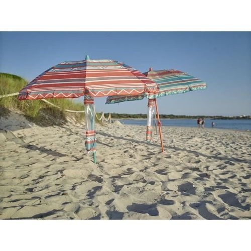 EZPELETA Parasol de plage Fold - Ø 180 cm - Rayé vert Socle non inclus - Photo n°2; ?>