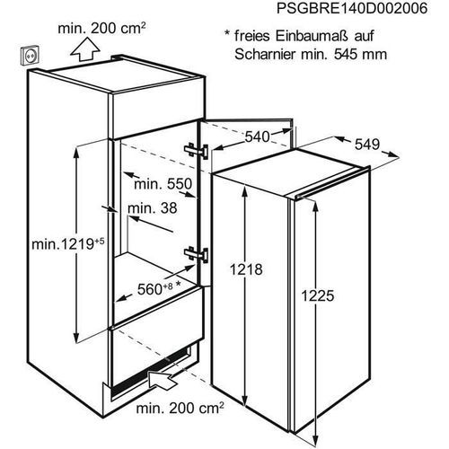 FAURE FEAN12FS1 - Réfrigérateur 1 Porte Encastrable - 187L (173 + 14) - Froid Statique- L 56 x H 122.5 cm - Fixation Glissiere - Photo n°3; ?>