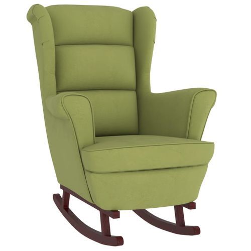 Fauteuil à bascule et pieds en bois d'hévéa Vert clair Velours - Photo n°2; ?>