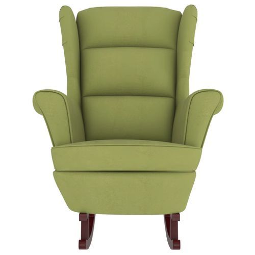 Fauteuil à bascule et pieds en bois d'hévéa Vert clair Velours - Photo n°3; ?>