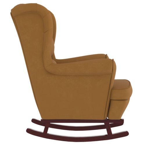 Fauteuil à bascule pieds en bois massif d'hévéa Marron Velours - Photo n°3; ?>