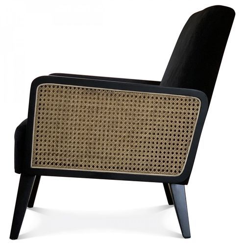 Fauteuil assise velours noir pin massif clair Rotina - Photo n°2; ?>