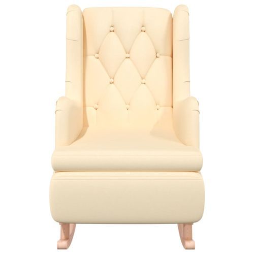 Fauteuil avec pieds à bascule en bois d'hévéa solide Crème Tissu - Photo n°3; ?>