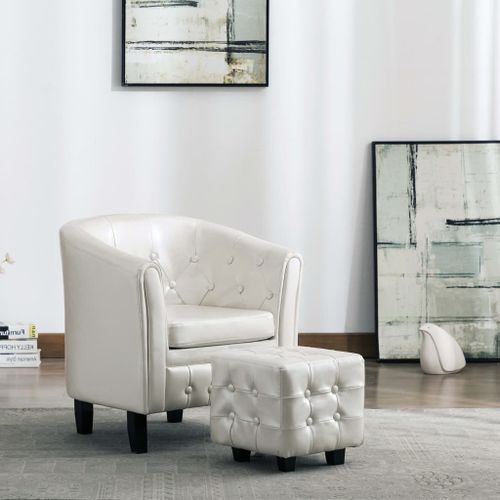 Fauteuil avec repose-pied Blanc Similicuir Kenzy - Photo n°2; ?>