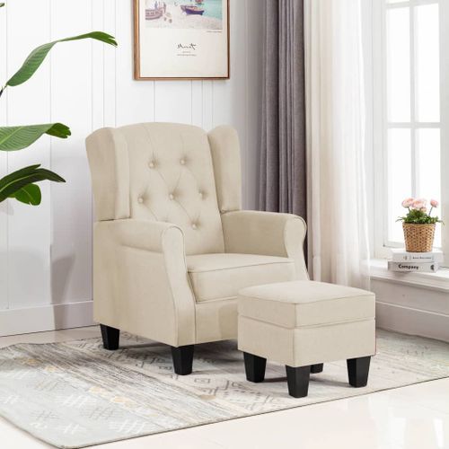 Fauteuil avec repose-pied Crème Tissu - Photo n°2; ?>