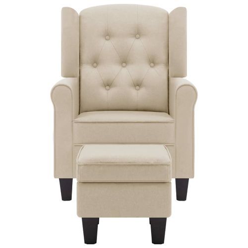 Fauteuil avec repose-pied Crème Tissu - Photo n°3; ?>