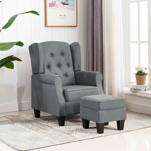 Fauteuil avec repose-pied Gris clair Tissu - Photo n°2; ?>