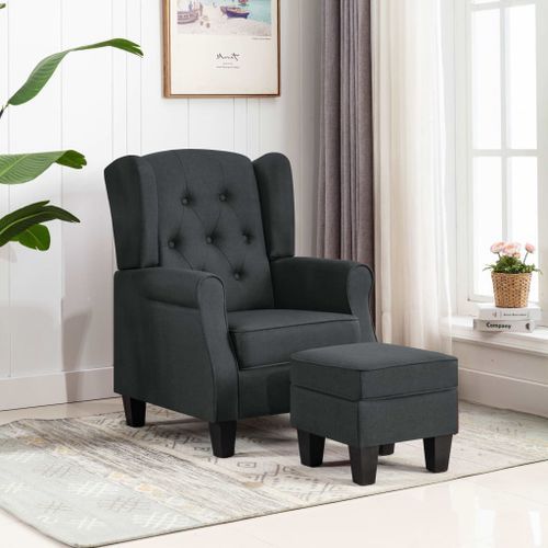 Fauteuil avec repose-pied Gris foncé Tissu - Photo n°2; ?>