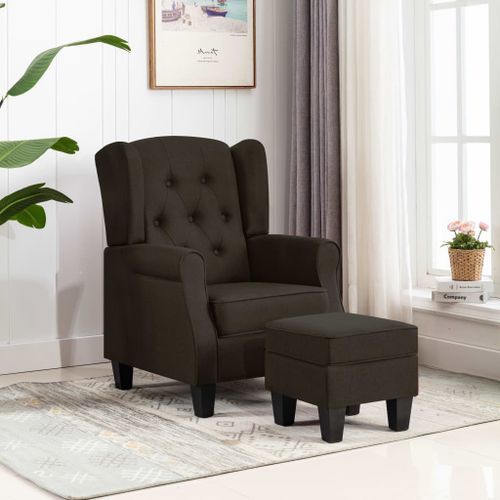 Fauteuil avec repose-pied Marron foncé Tissu - Photo n°2; ?>