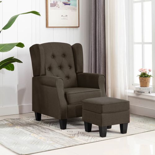 Fauteuil avec repose-pied Marron Tissu - Photo n°2; ?>