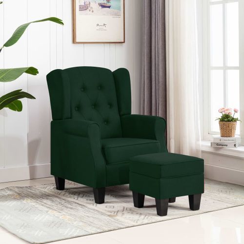 Fauteuil avec repose-pied Vert foncé Tissu - Photo n°2; ?>