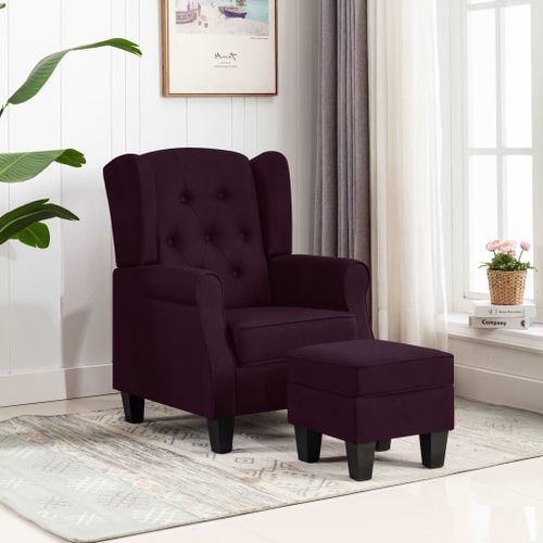 Fauteuil avec repose-pied Violet Tissu - Photo n°2; ?>