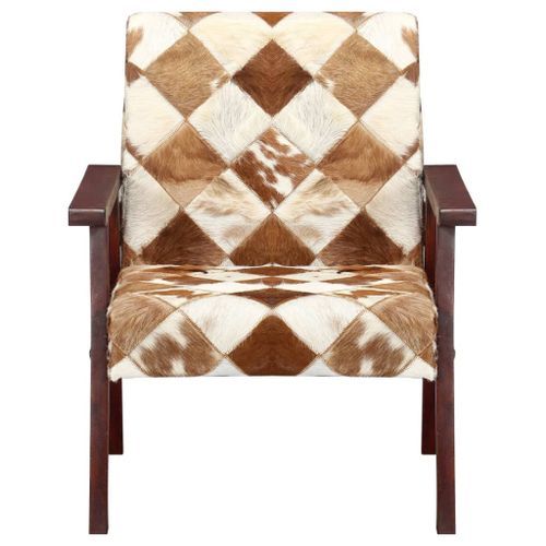 Fauteuil Blanc et marron Cuir véritable de chèvre - Photo n°2; ?>