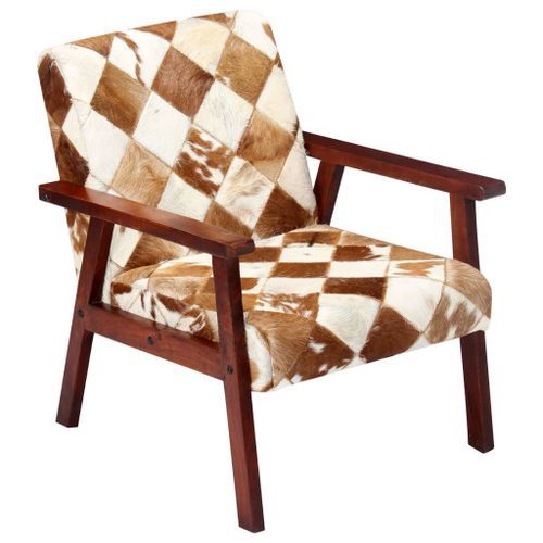 Fauteuil Blanc et marron Cuir véritable de chèvre - Photo n°3; ?>