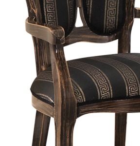 Fauteuil bois massif marron et assise tissu noir avec motifs dorés Kerla - Photo n°3; ?>
