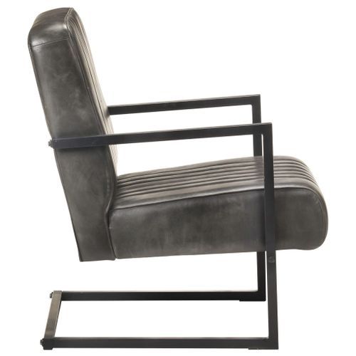 Fauteuil cantilever Gris Cuir véritable - Photo n°3; ?>