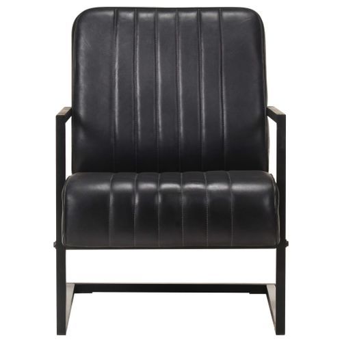 Fauteuil cantilever Noir Cuir véritable - Photo n°2; ?>