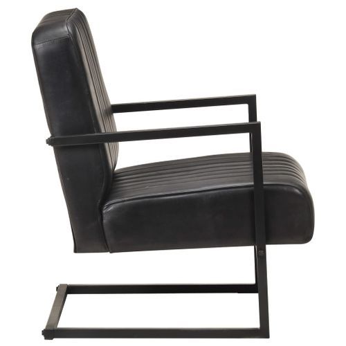 Fauteuil cantilever Noir Cuir véritable - Photo n°3; ?>