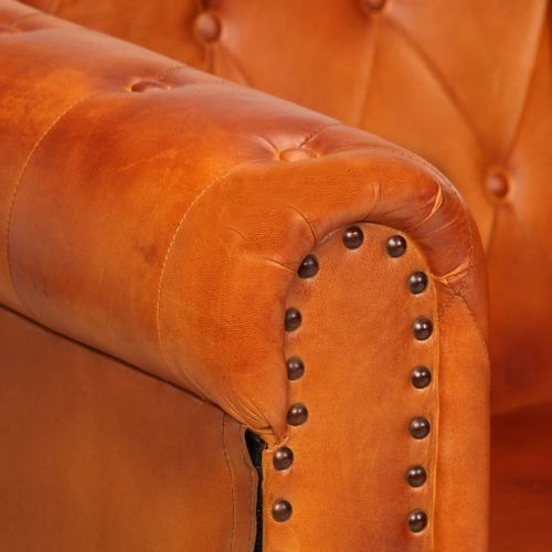 Fauteuil Chesterfield Brun roux Cuir véritable - Photo n°2; ?>