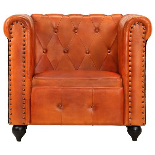 Fauteuil Chesterfield Brun roux Cuir véritable - Photo n°3; ?>