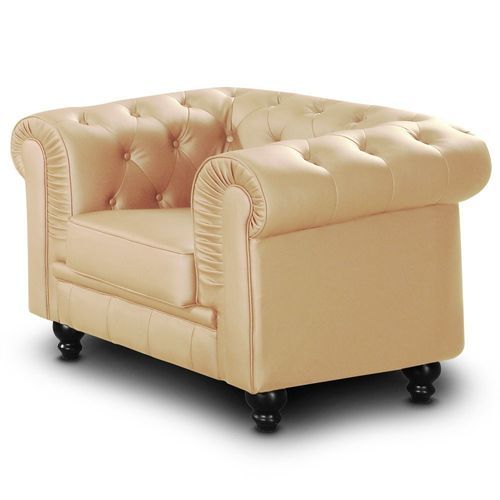 Fauteuil Chesterfield imitation cuir beige British - Photo n°2; ?>