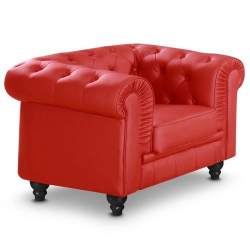 Fauteuil Chesterfield imitation cuir rouge British - Photo n°2; ?>