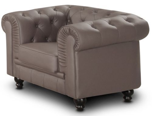 Fauteuil Chesterfield imitation cuir taupe British - Photo n°2; ?>