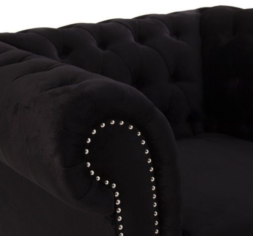 Fauteuil chesterfield tissu et pieds pin massif noir Rayo - Photo n°2; ?>