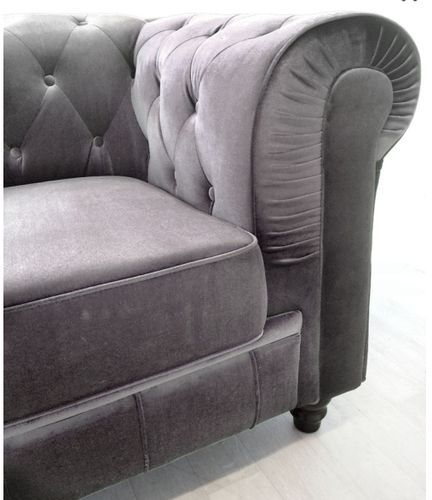 Fauteuil Chesterfield velours argent Itish - Photo n°2; ?>