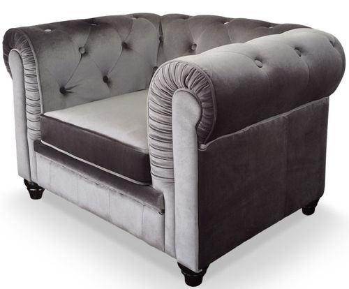 Fauteuil Chesterfield velours argent Itish - Photo n°3; ?>