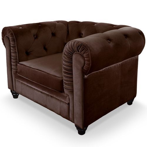 Fauteuil Chesterfield velours marron - Photo n°2; ?>