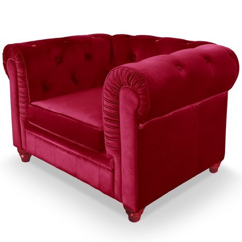Fauteuil Chesterfield velours rouge - Photo n°2; ?>