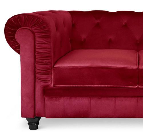 Fauteuil chesterfield velours rouge Cozji - Photo n°3; ?>