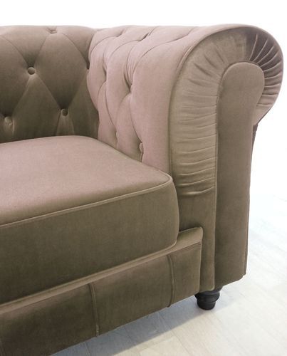 Fauteuil Chesterfield velours taupe - Photo n°3; ?>