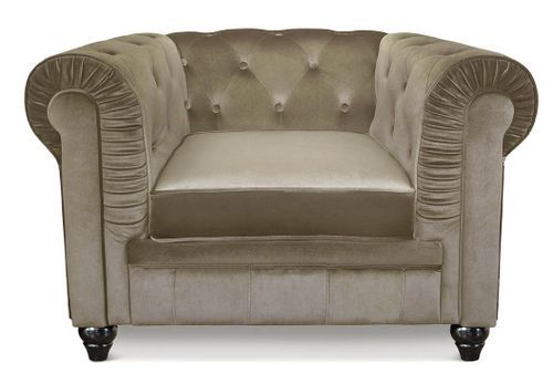Fauteuil chesterfield velours taupe Cozji - Photo n°2; ?>
