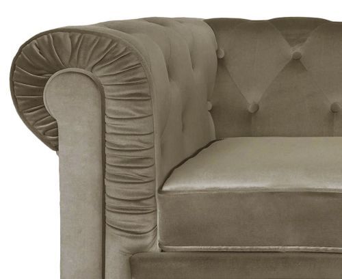 Fauteuil chesterfield velours taupe Cozji - Photo n°3; ?>