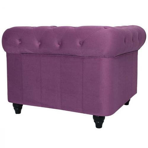 Fauteuil Chesterfield velours violet British - Photo n°2; ?>