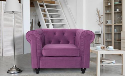 Fauteuil Chesterfield velours violet British - Photo n°3; ?>