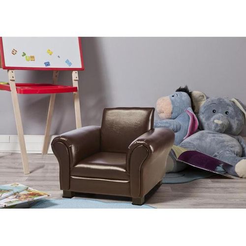 Fauteuil club enfant simili cuir marron Klubb - Photo n°3; ?>